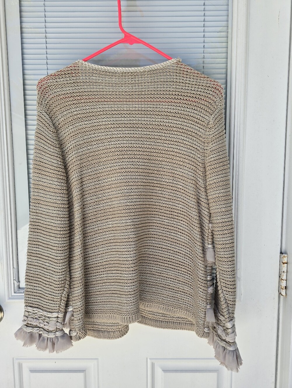 Chico's Neutral Beige Ruffle-Trim Open Cardigan - Picture 4 of 5